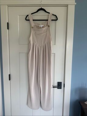 B Famous NYC Neutral Cream Wide-Leg Jumpsuit NWT Size M